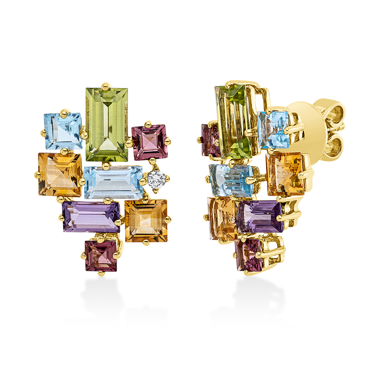 diamond full cut color stones colored stone fashion studs in yellow gold