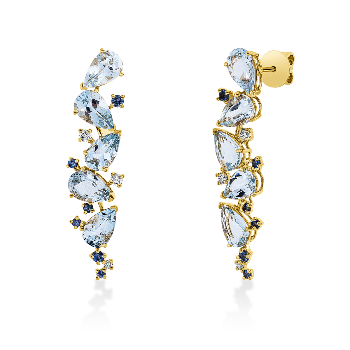 diamond full cut sapphire colored stone fashion earrings in yellow gold