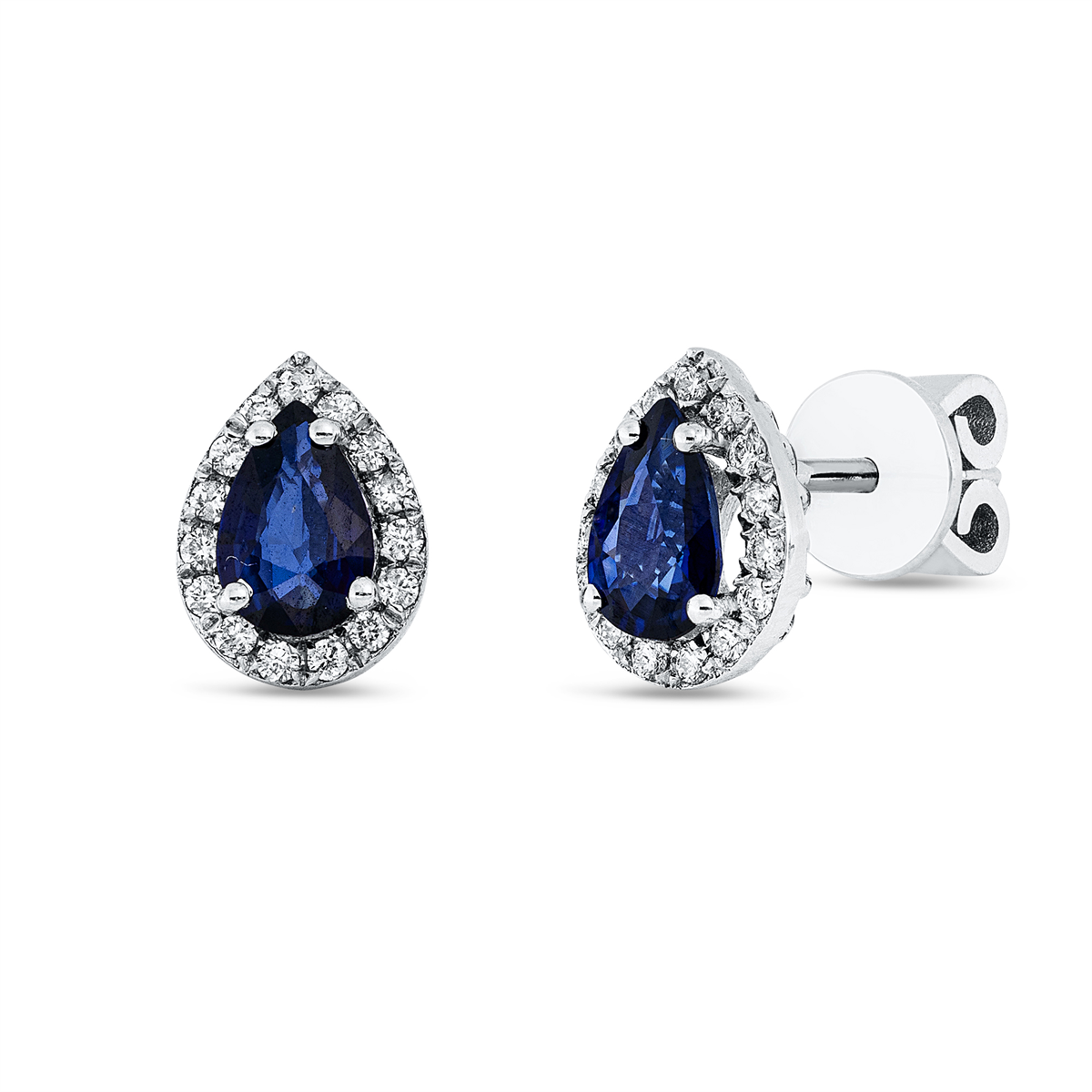 diamond full cut sapphire colored stone classic studs in white gold