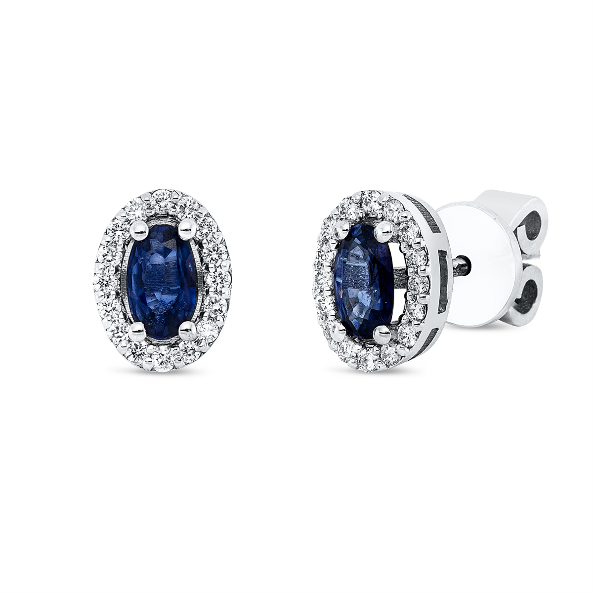 diamond full cut sapphire colored stone classic studs in white gold