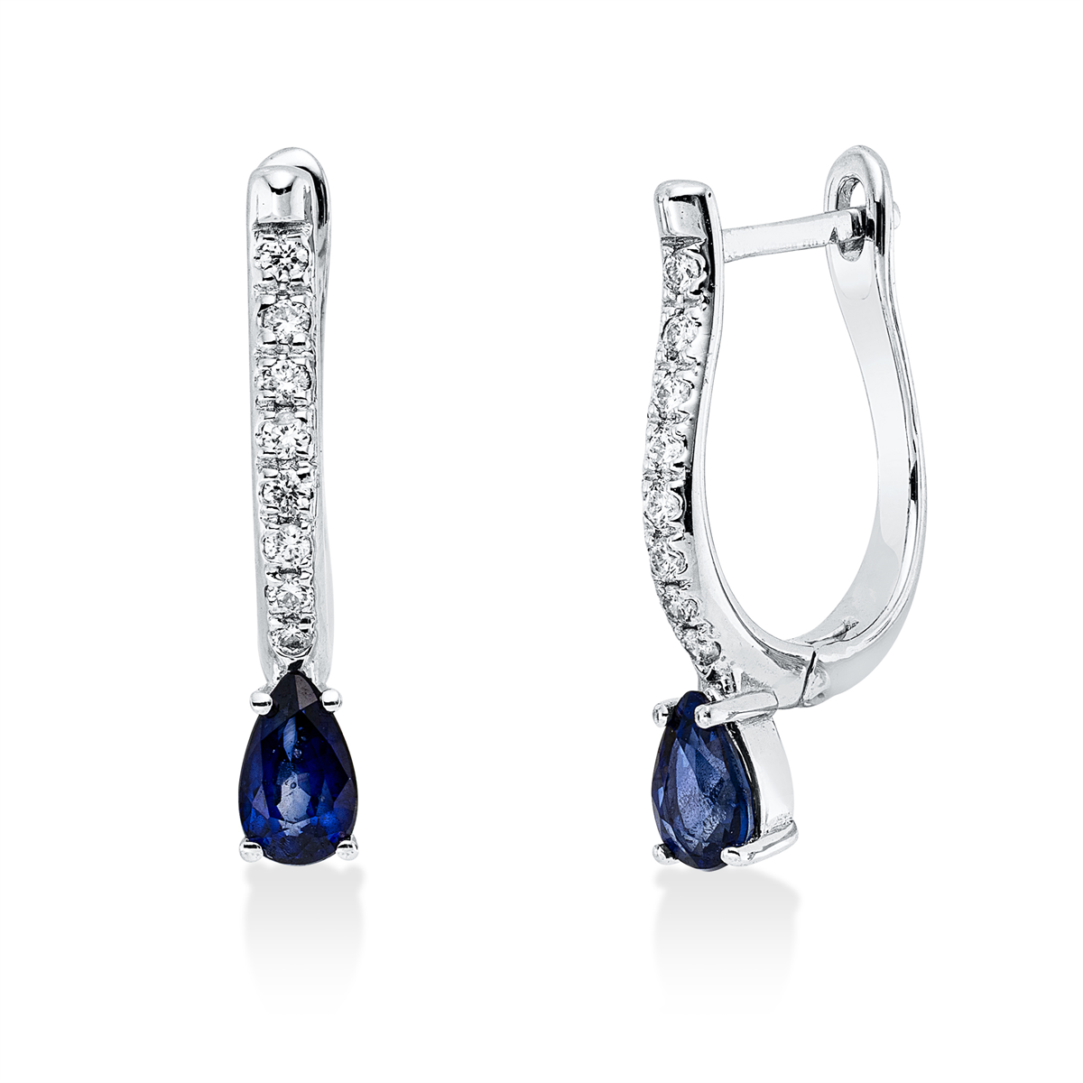diamond full cut sapphire colored stone classic hoops & huggies in white gold