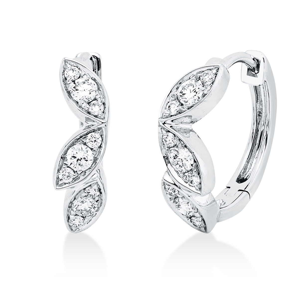 diamond full cut modern woman hoops & huggies in white gold