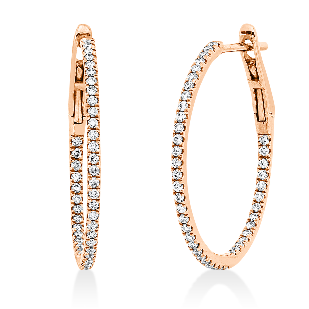 diamond full cut modern woman hoops & huggies in red gold