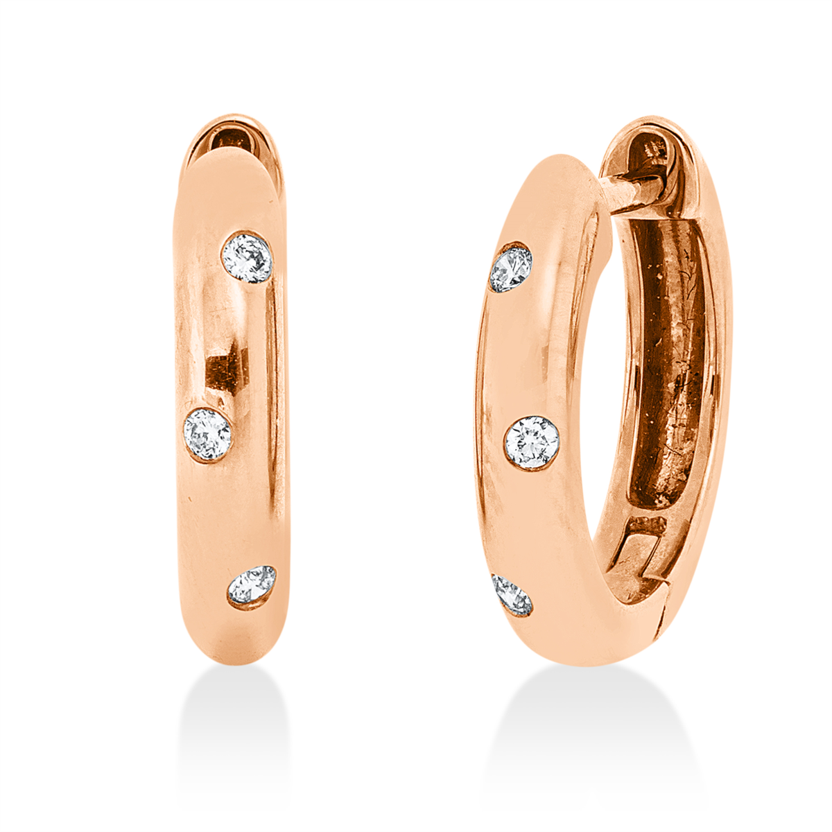 diamond full cut modern woman hoops & huggies in red gold