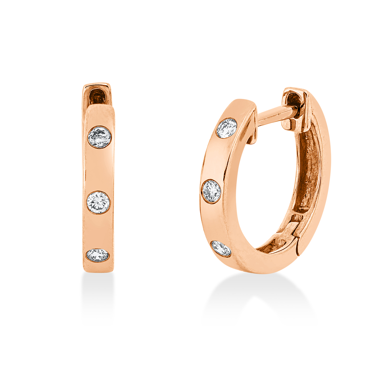 diamond full cut modern woman hoops & huggies in red gold