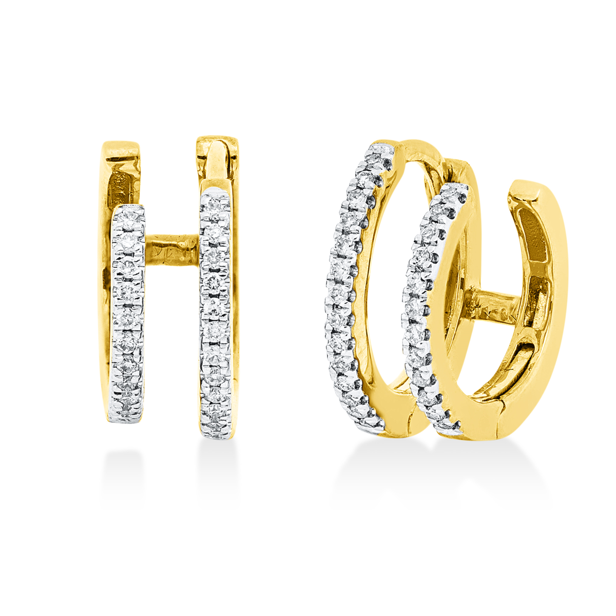 diamond full cut modern woman hoops & huggies in yellow gold / white gold