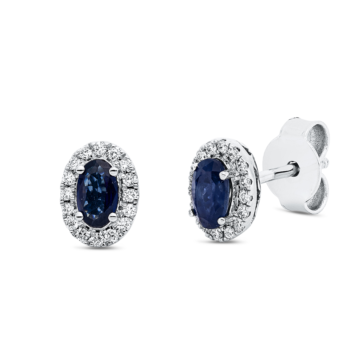 diamond full cut sapphire colored stone classic studs in white gold