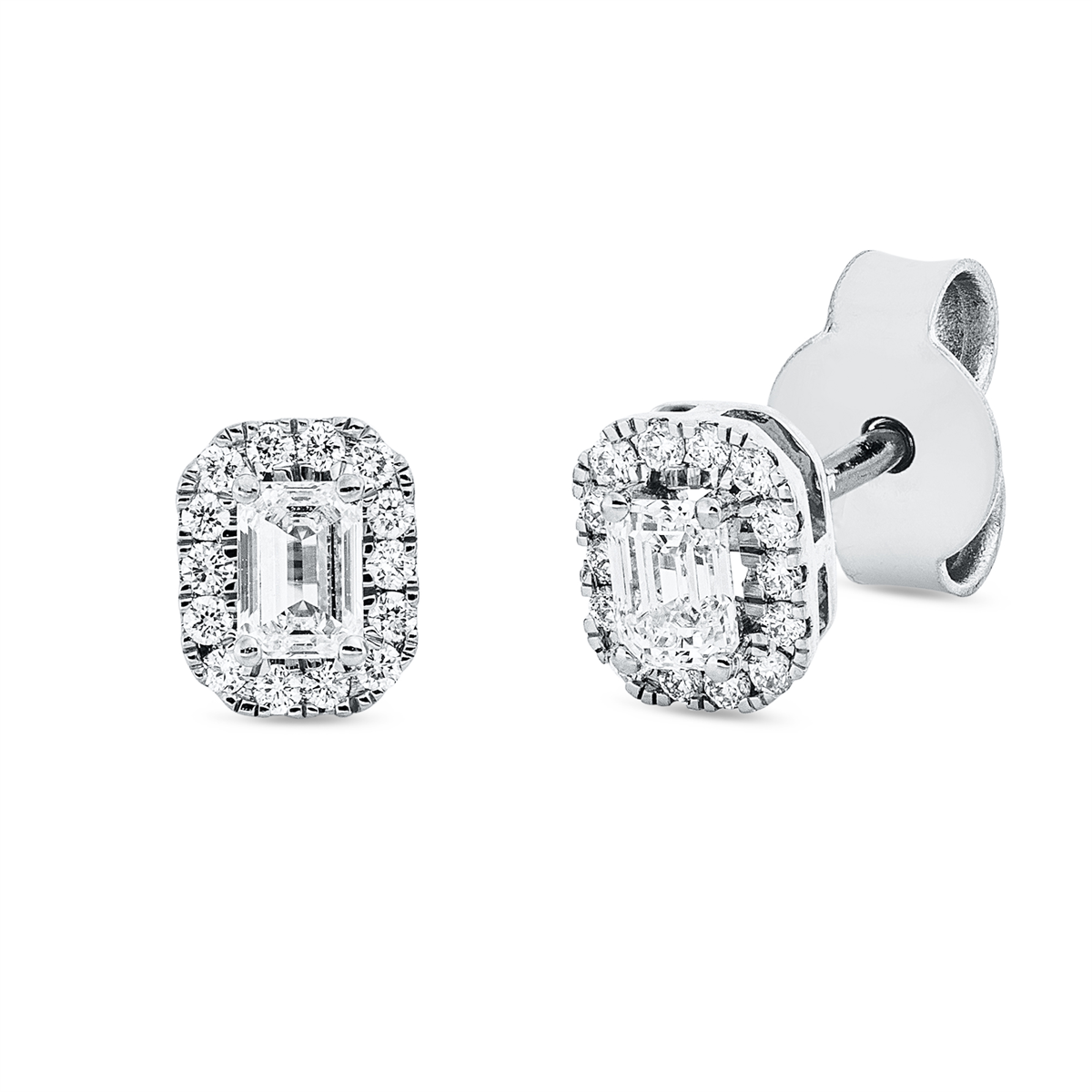 diamond full cut solitaire with accent stones studs in white gold