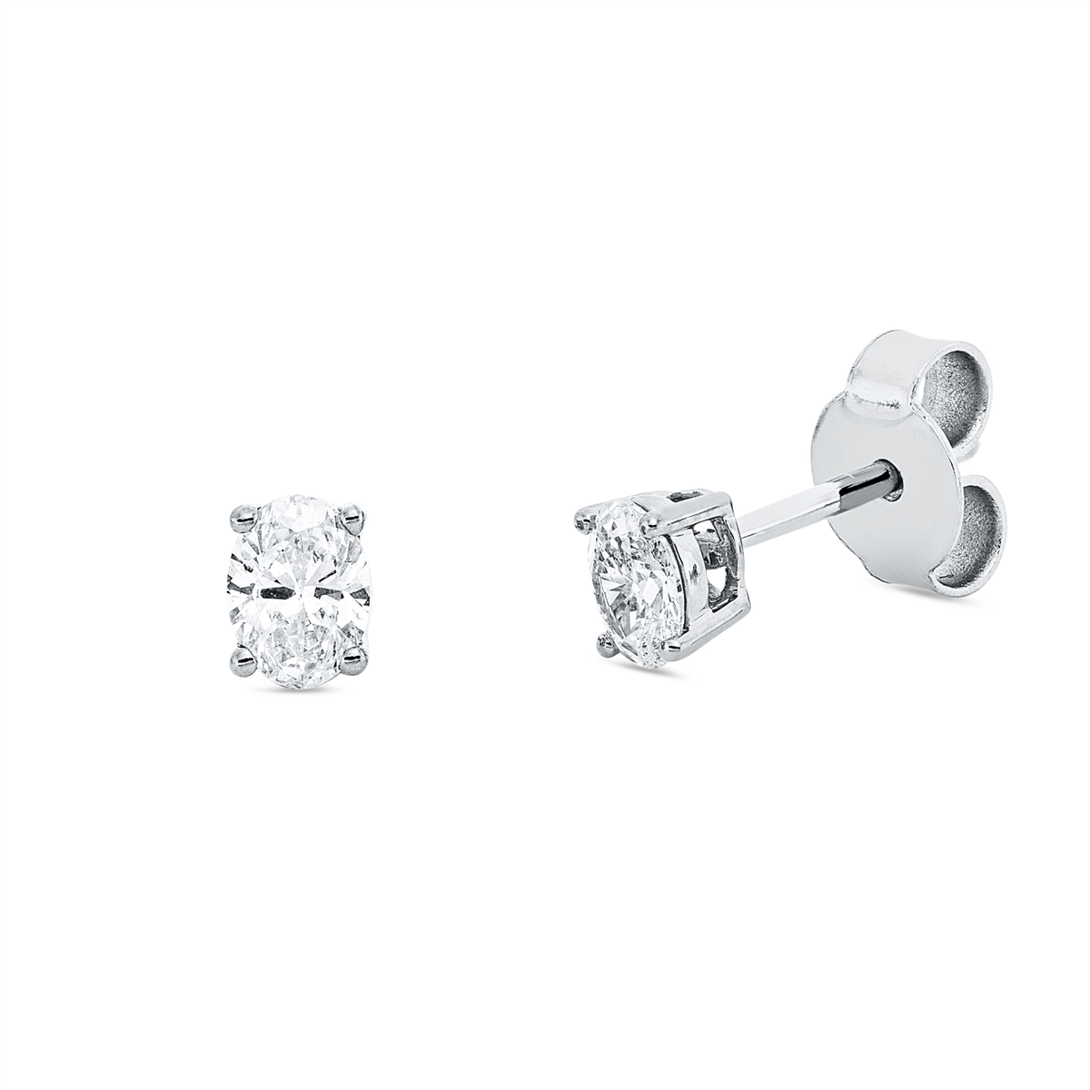 oval solitaire studs in white gold