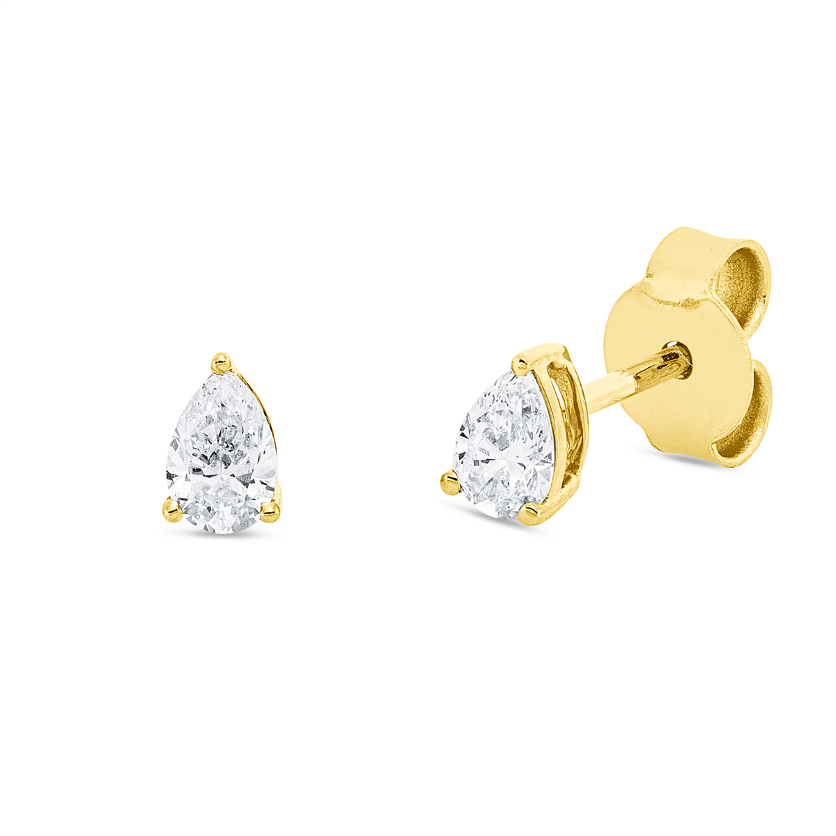 pear shape solitaire studs in yellow gold