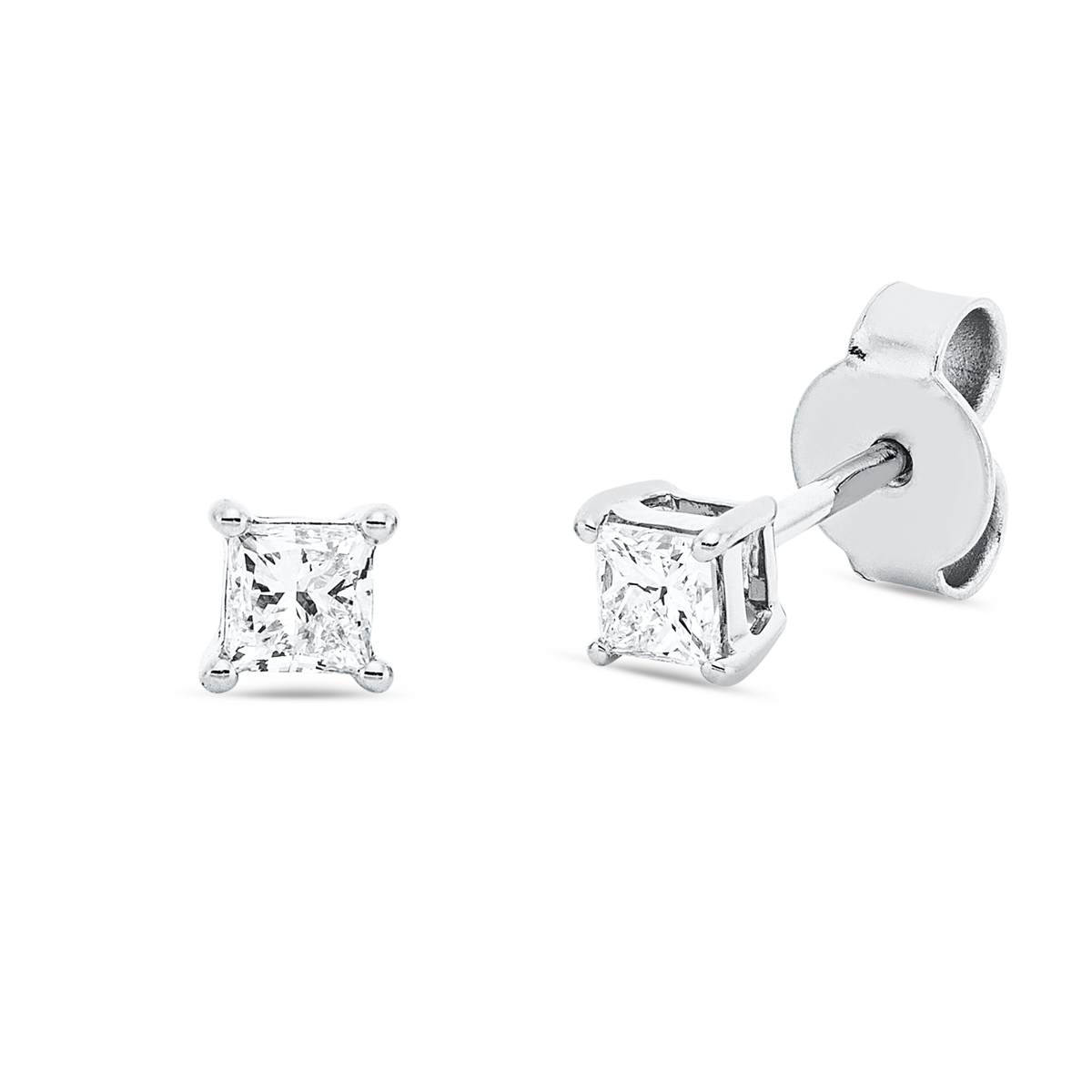 princess solitaire studs in white gold