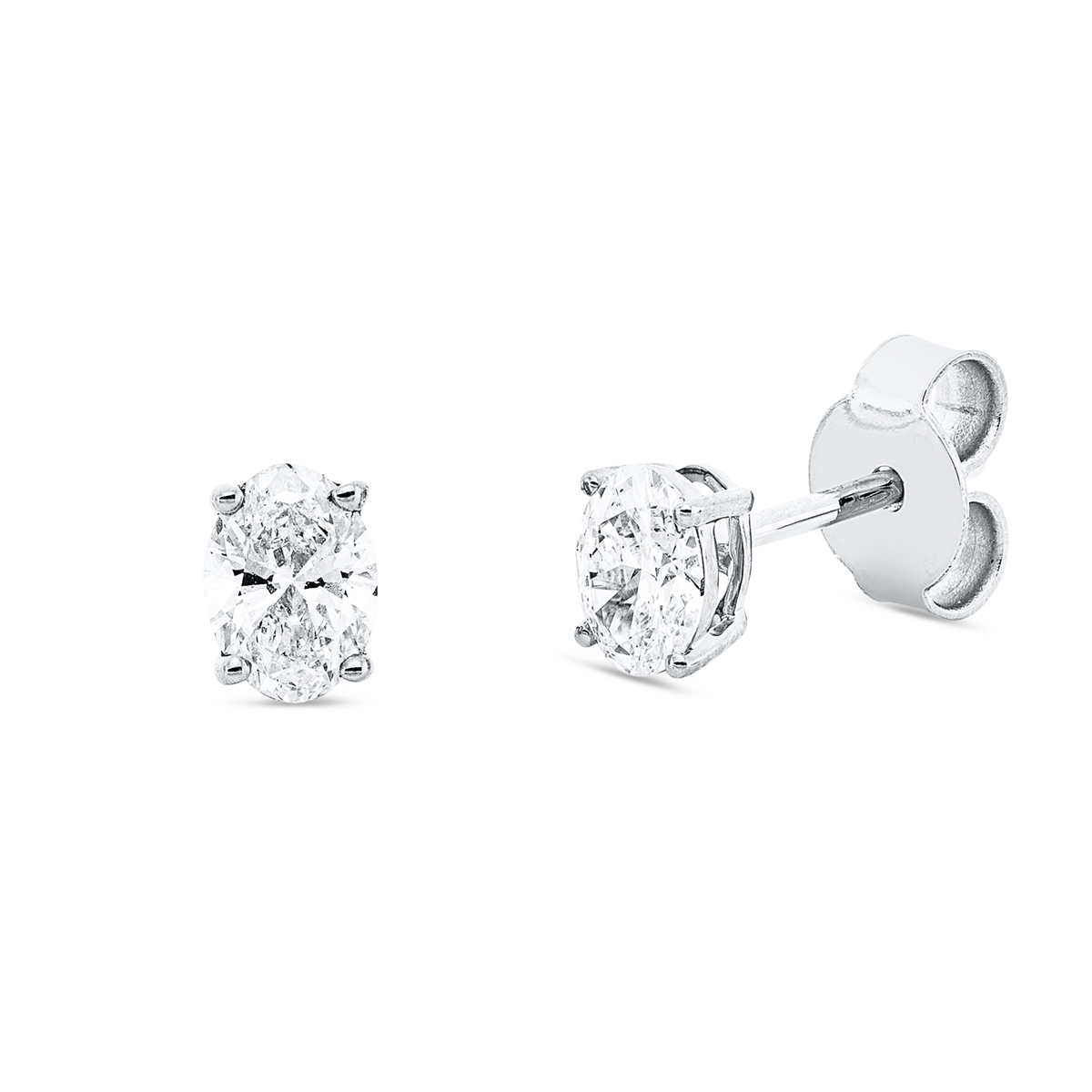 oval solitaire studs in white gold