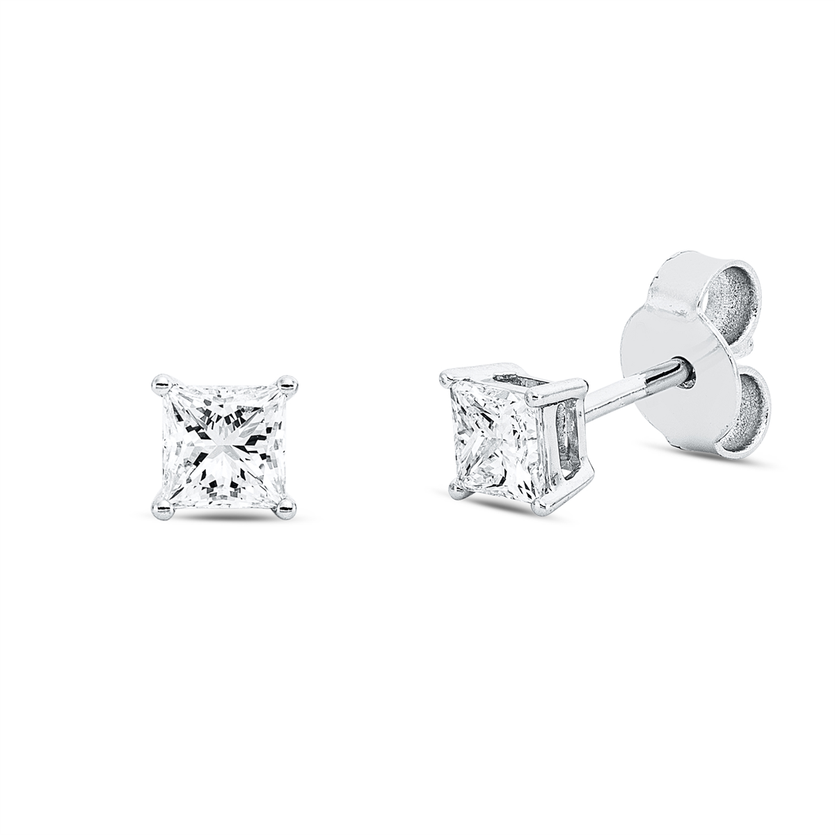 princess solitaire studs in white gold