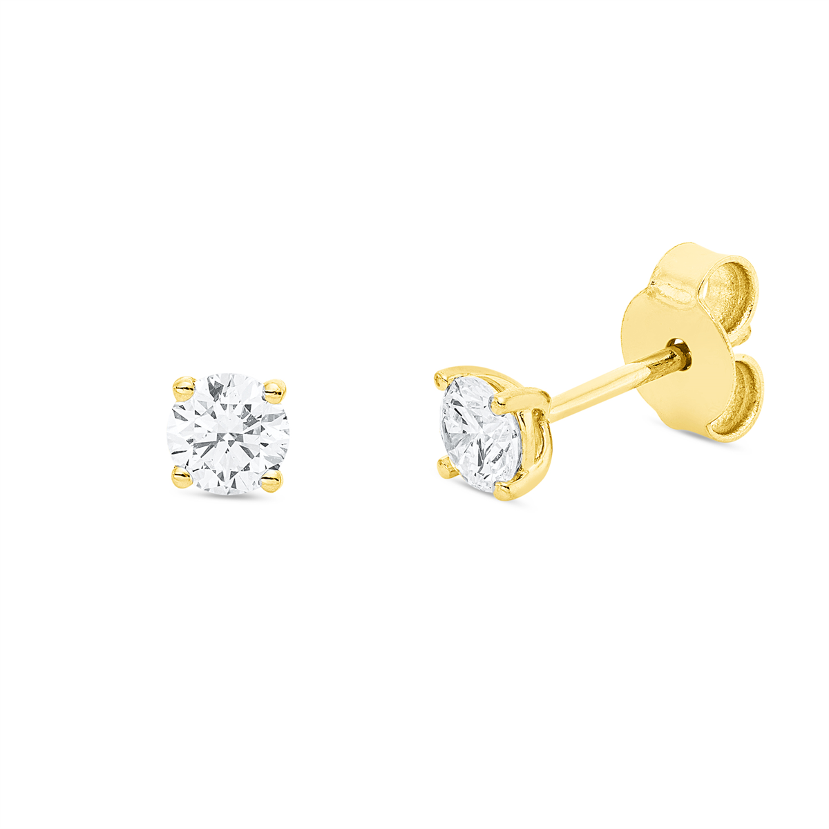 diamond full cut solitaire studs in yellow gold