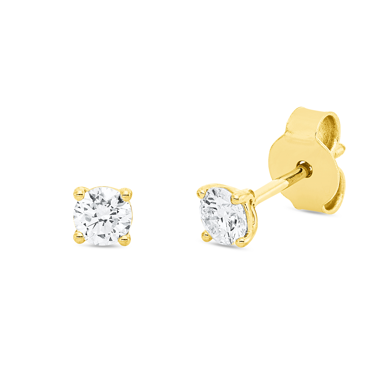 diamond full cut solitaire studs in yellow gold