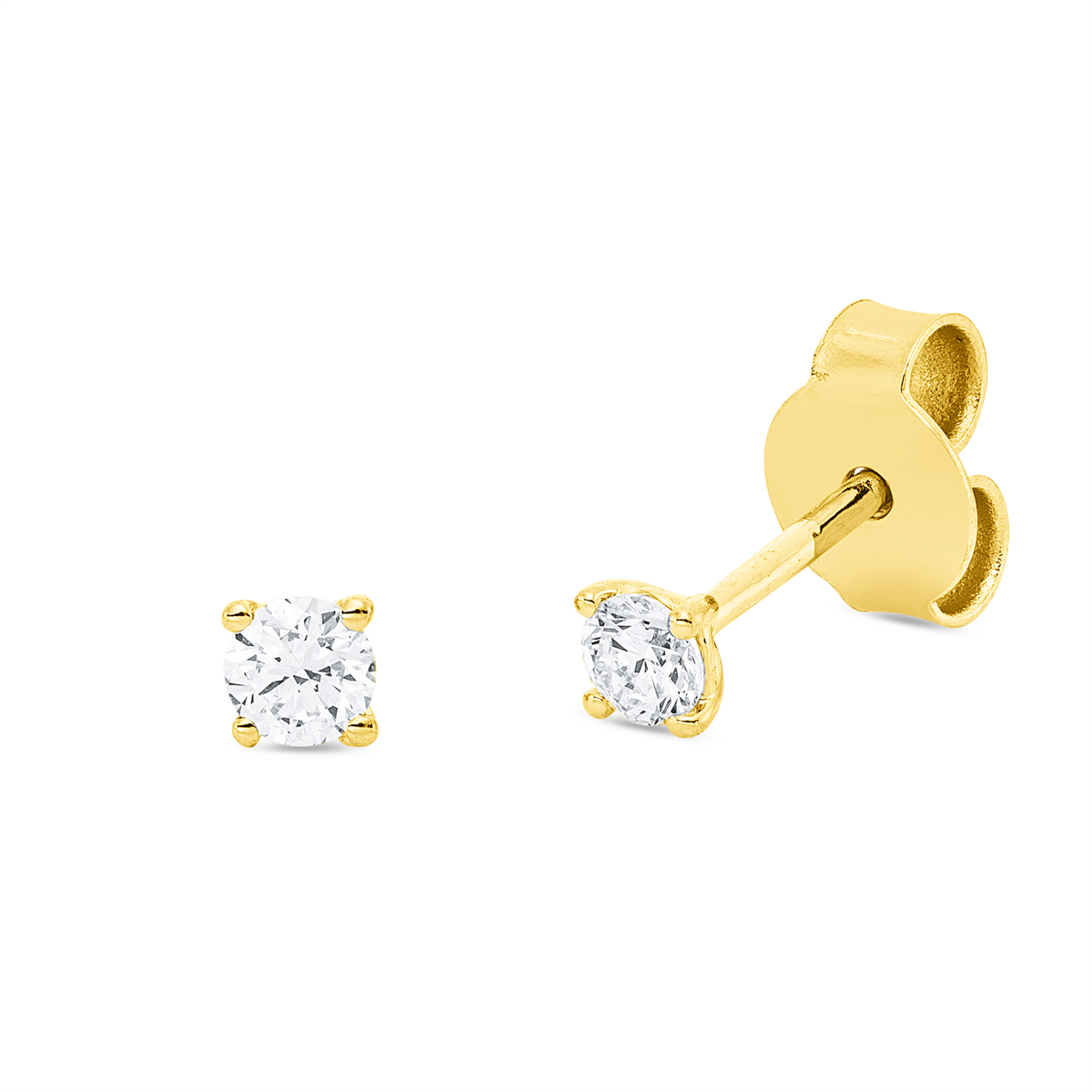 diamond full cut solitaire studs in yellow gold
