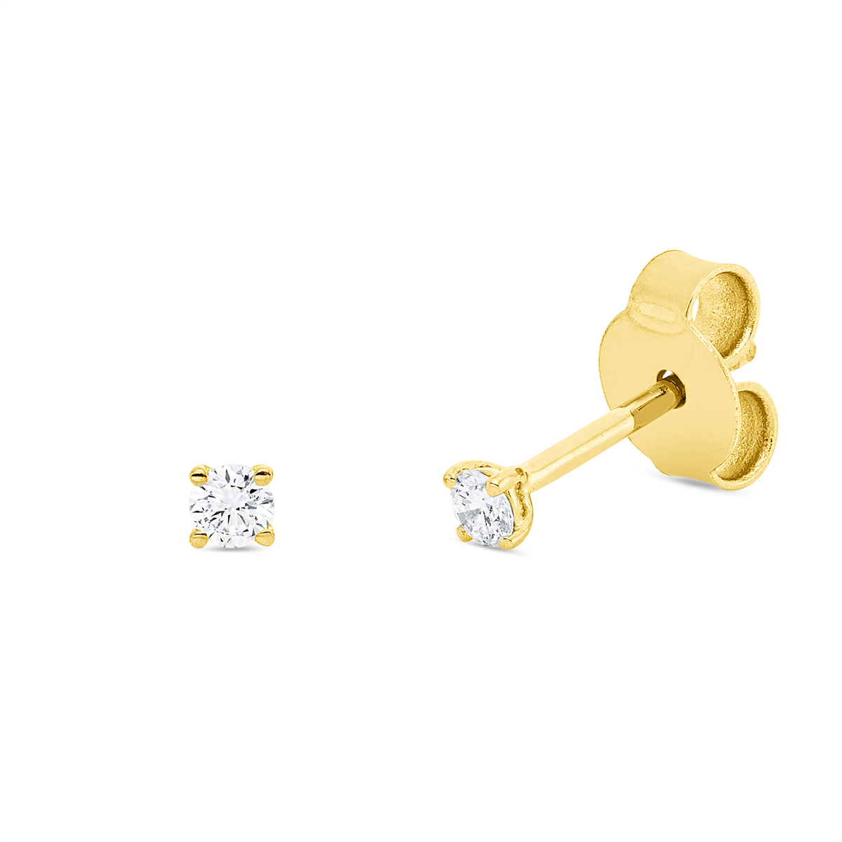 diamond full cut solitaire studs in yellow gold