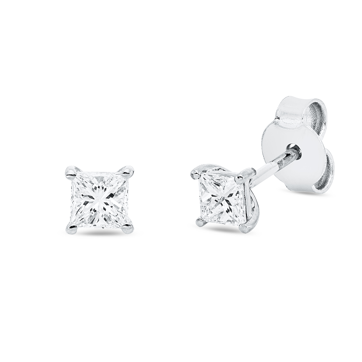 princess solitaire studs in white gold