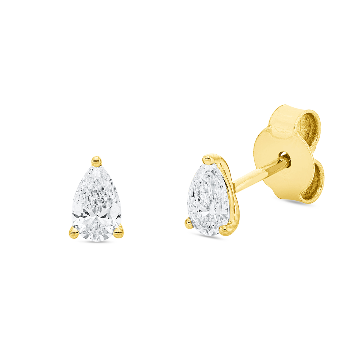 pear shape solitaire studs in yellow gold