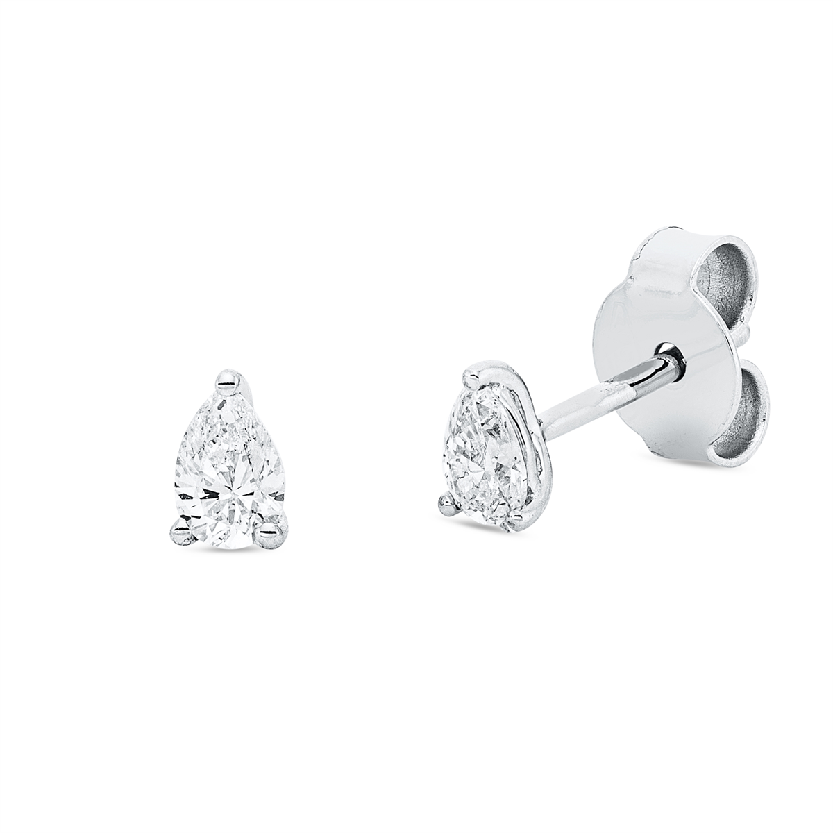 pear shape solitaire studs in white gold