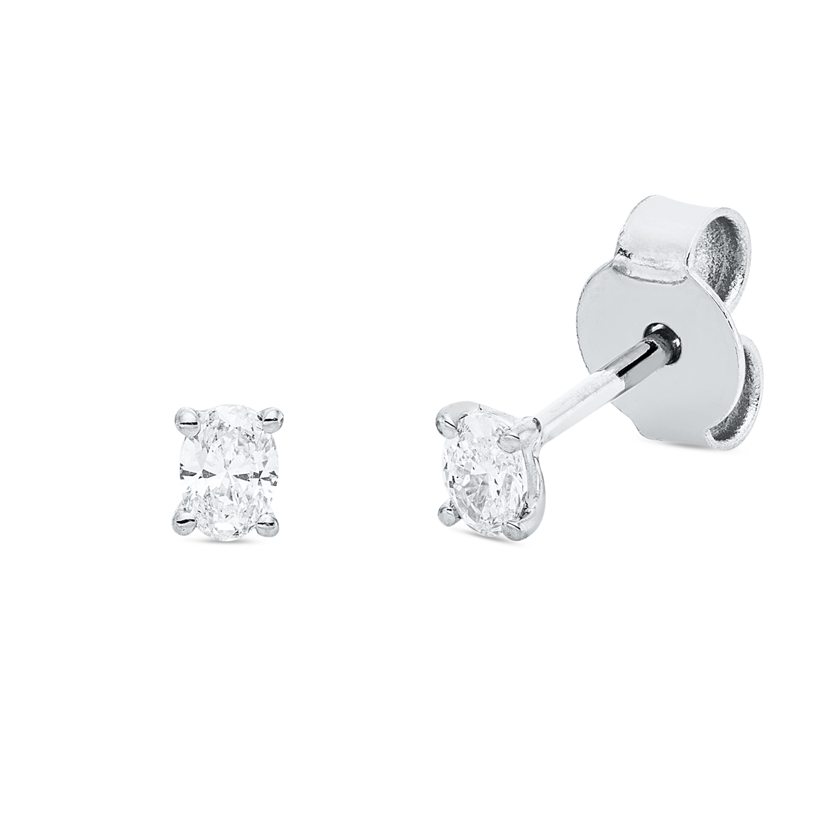 oval solitaire studs in white gold