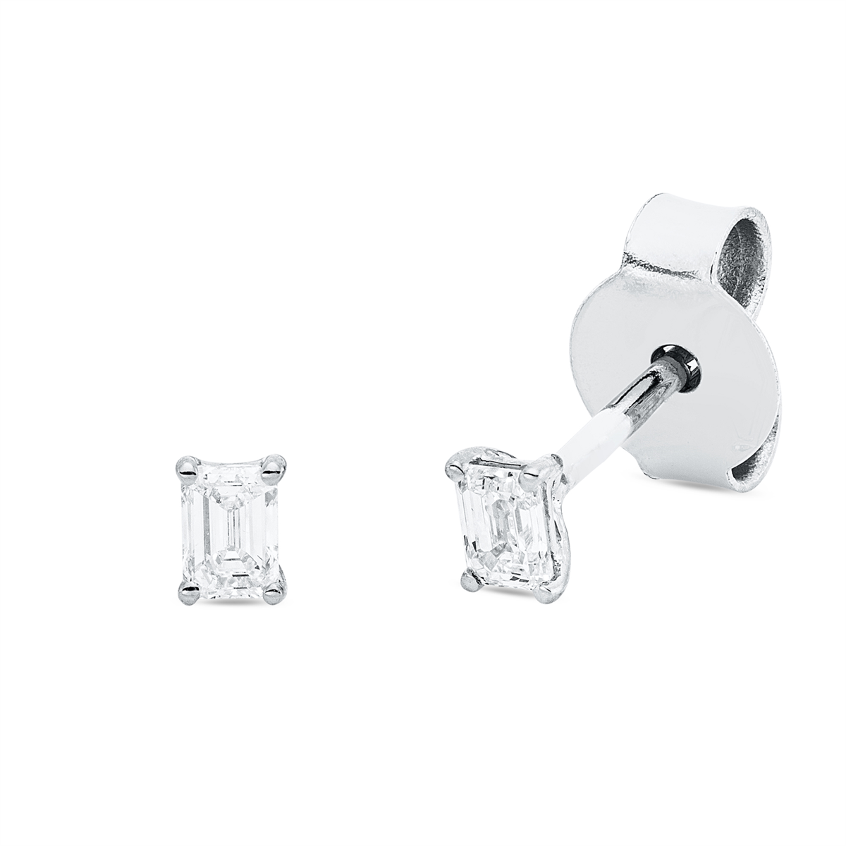 emerald cut solitaire studs in white gold