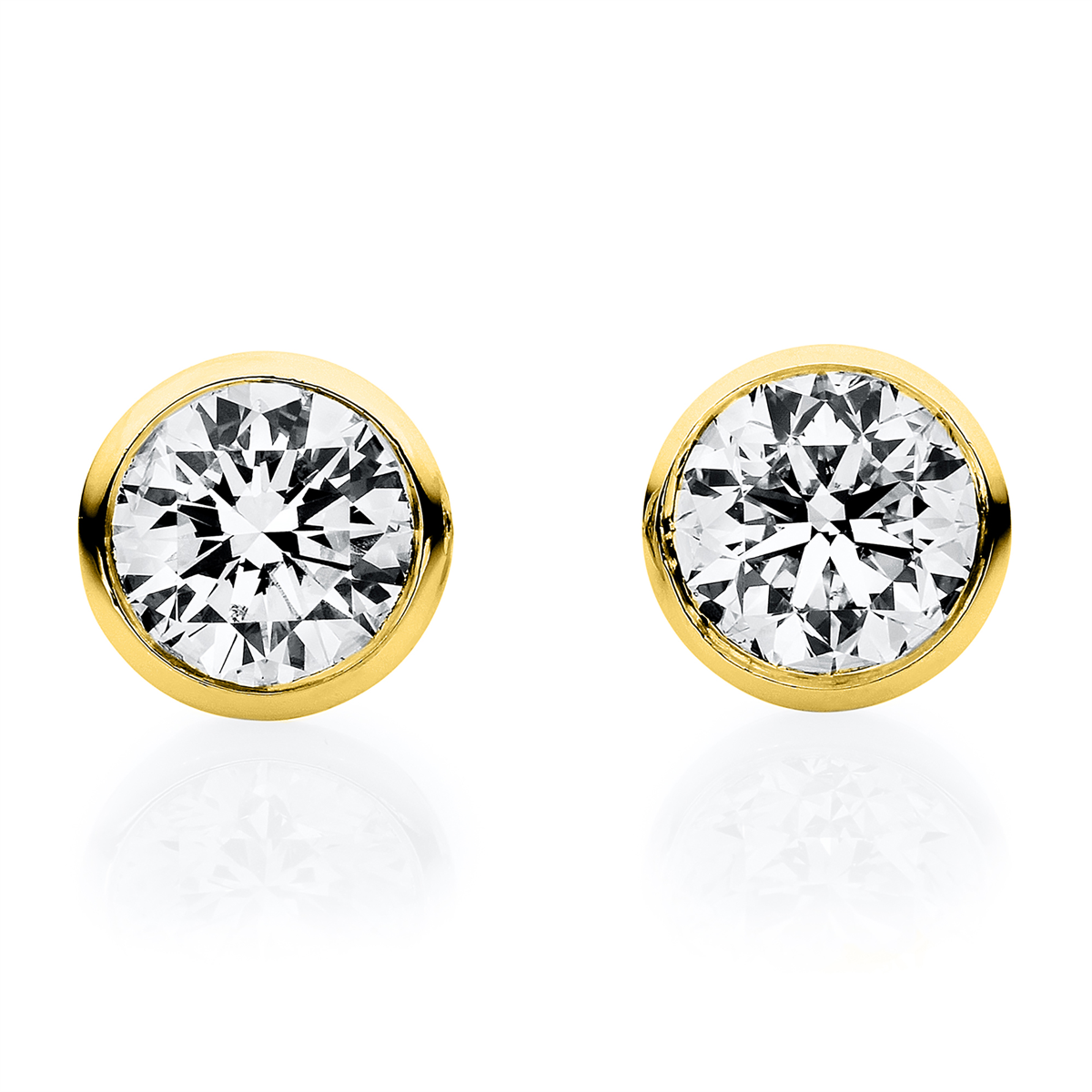 diamond full cut solitaire studs in yellow gold