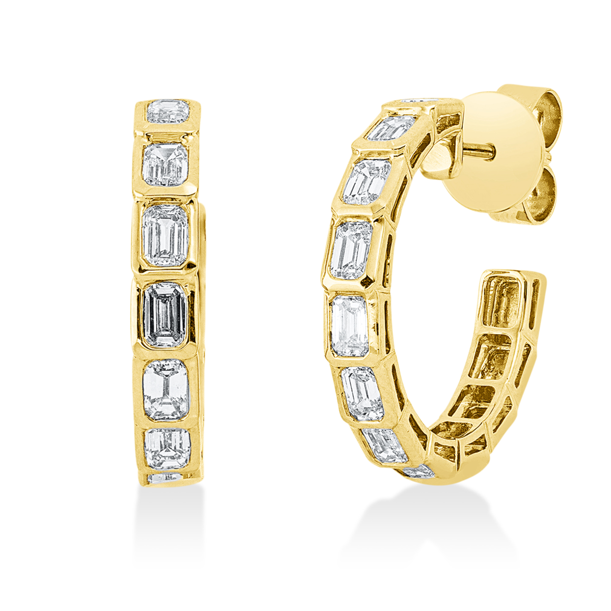 emerald cut baguette studs in yellow gold
