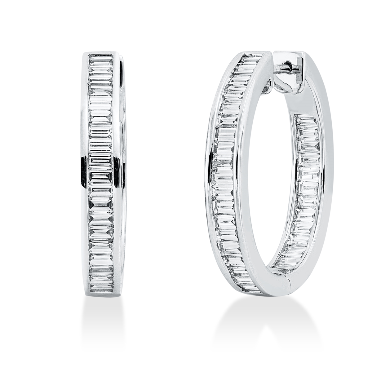 baguette baguette hoops & huggies in white gold
