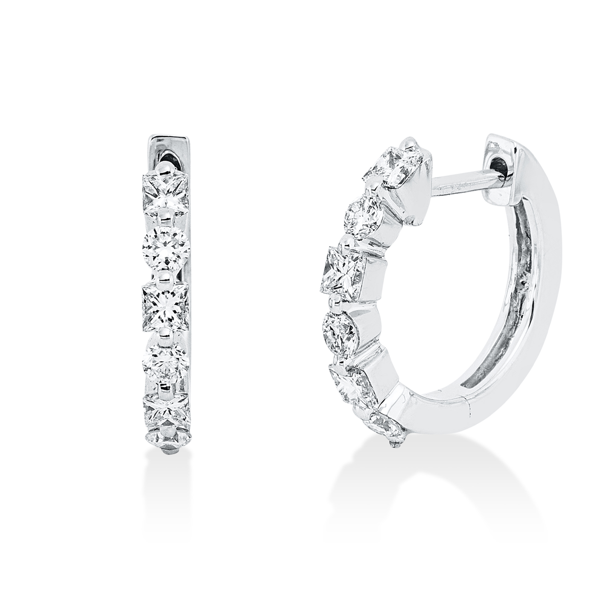 fantasy-cut modern woman hoops & huggies in white gold