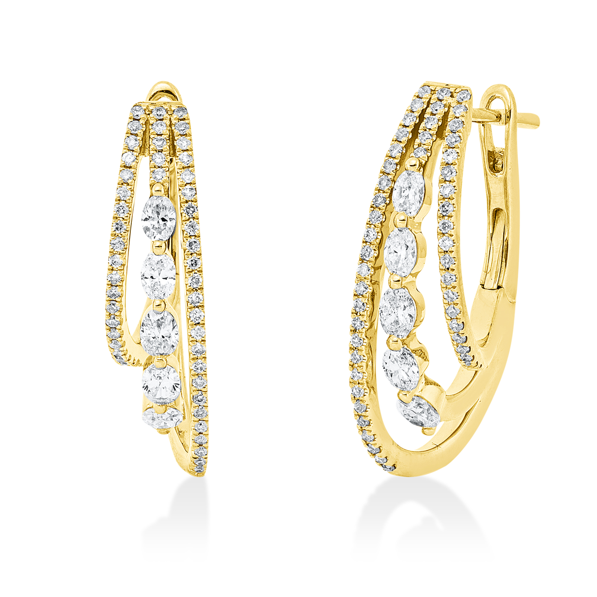 fantasy-cut modern woman hoops & huggies in yellow gold