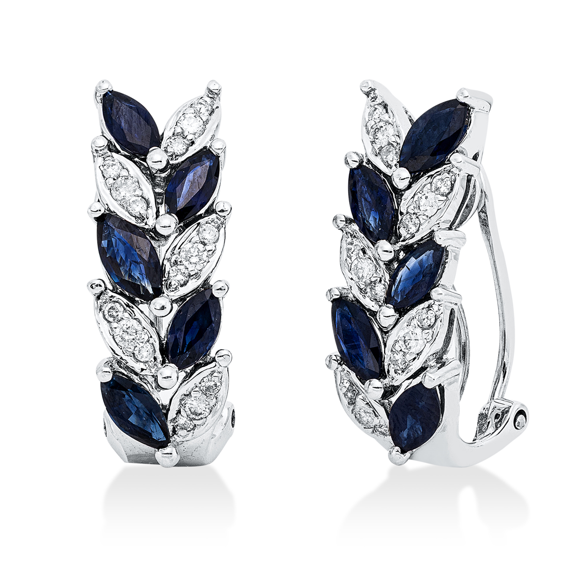 diamond full cut sapphire colored stone classic hoops & huggies in white gold