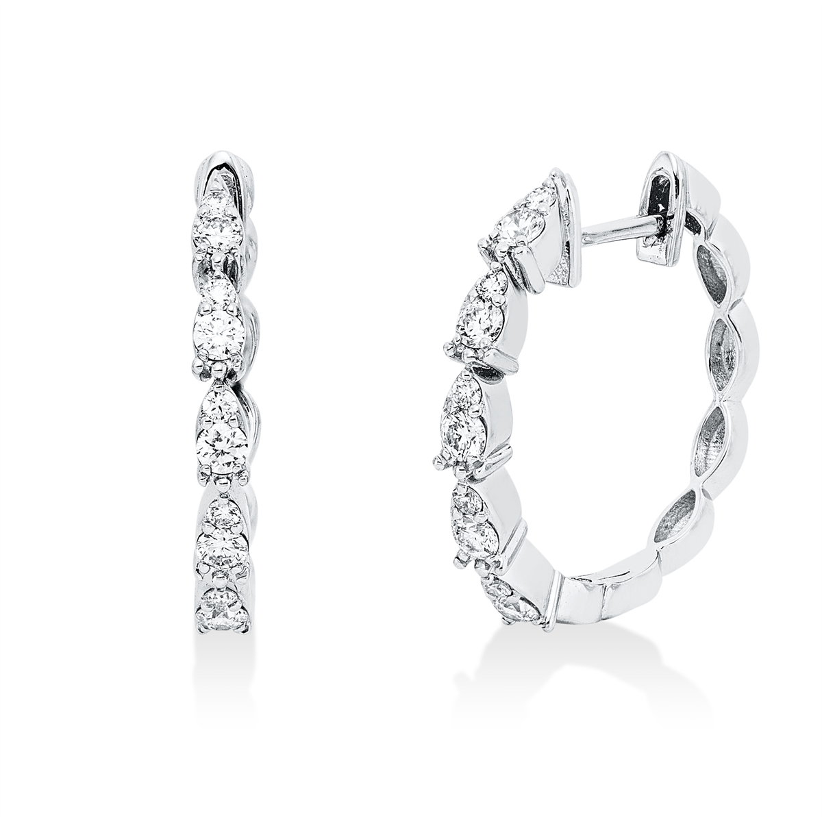 diamond full cut modern woman hoops & huggies in white gold