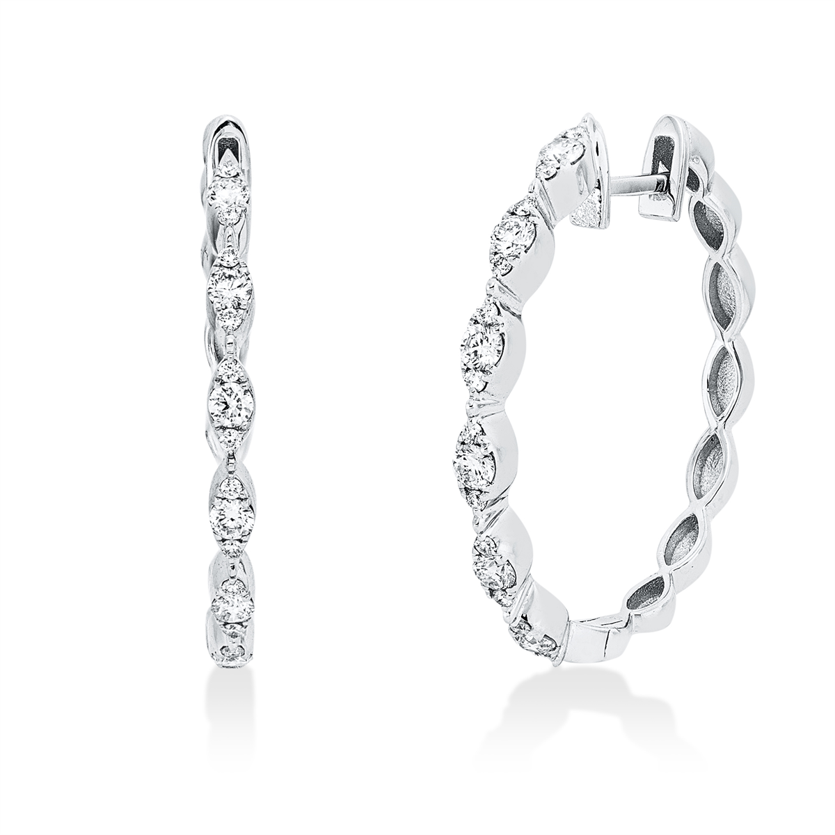 diamond full cut modern woman hoops & huggies in white gold