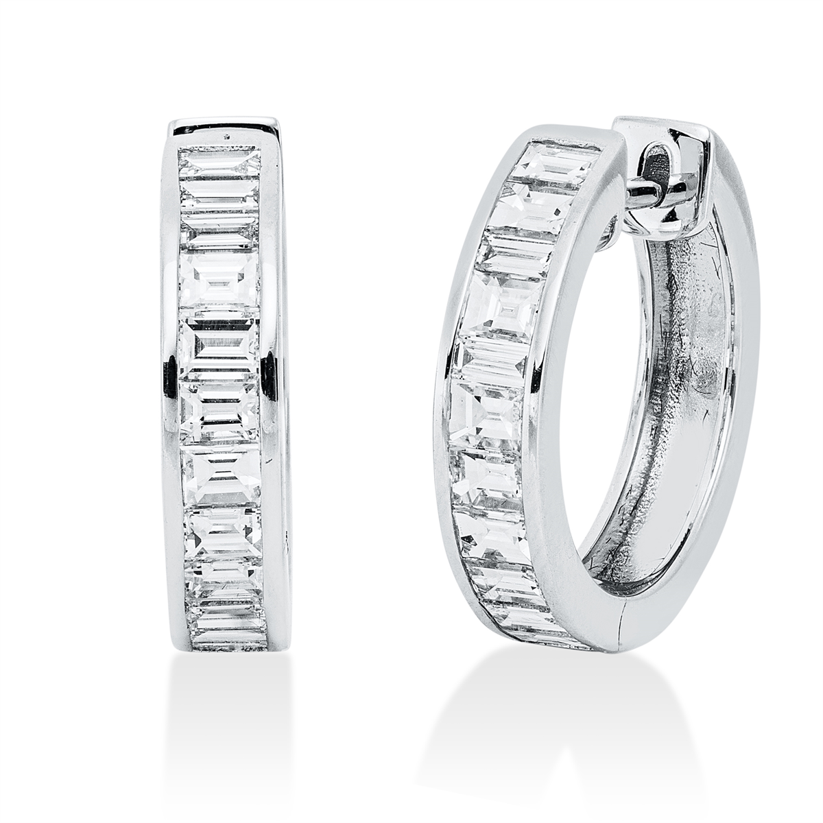 baguette baguette hoops & huggies in white gold