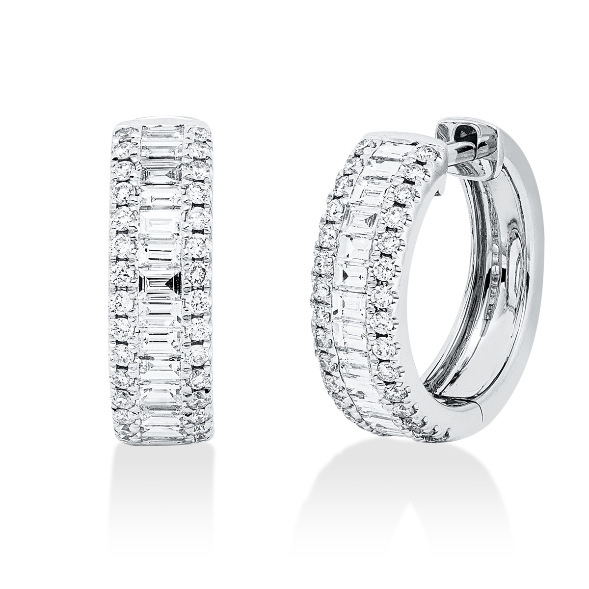 diamond full cut baguette hoops & huggies in white gold