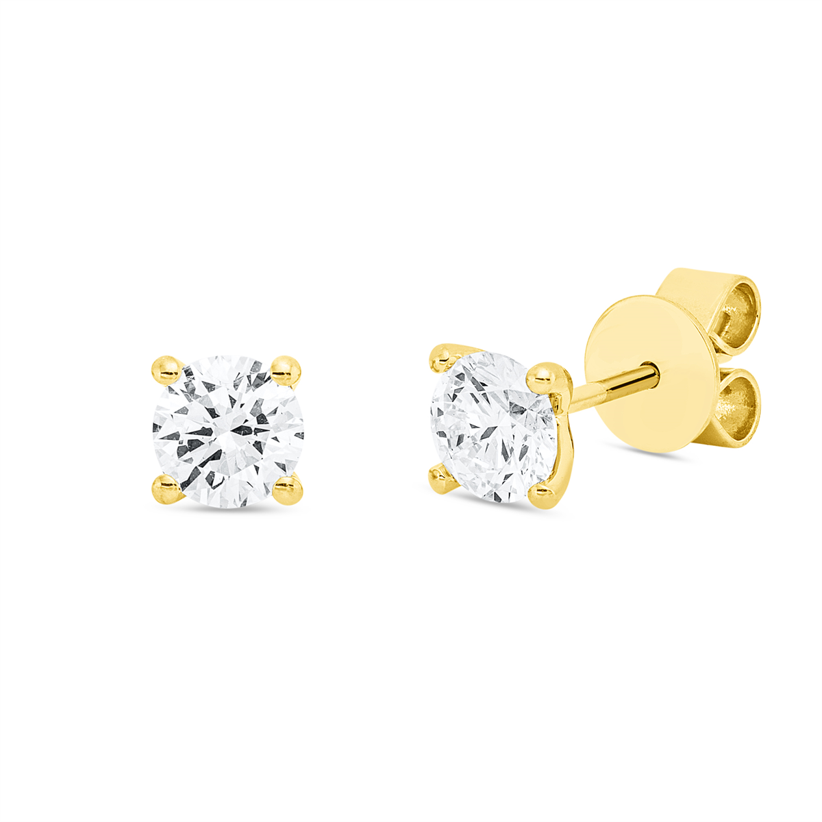 diamond full cut solitaire studs in yellow gold