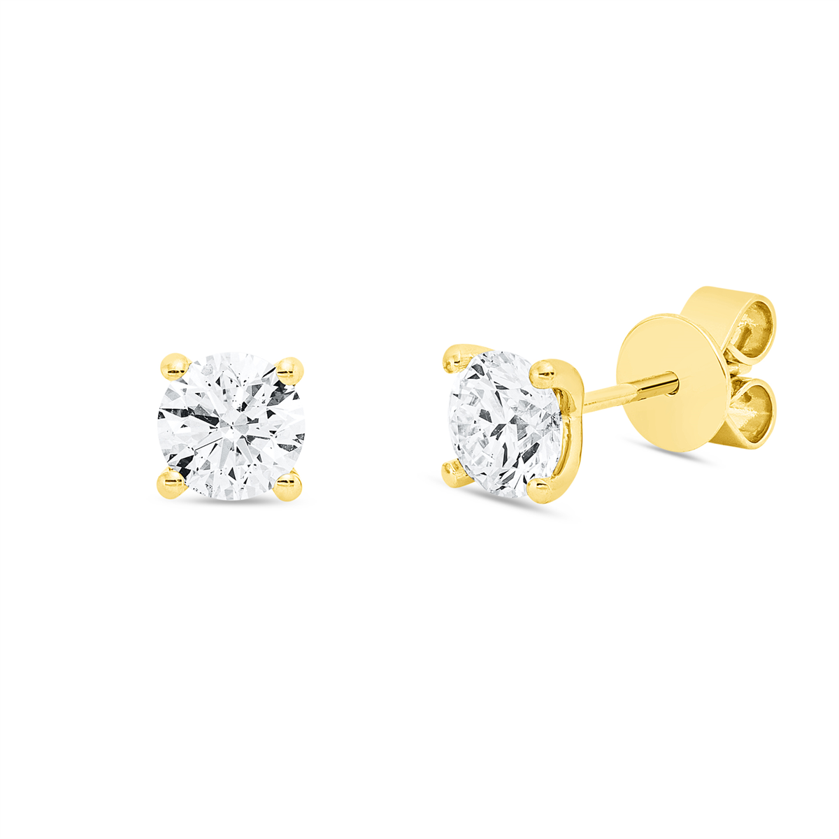 diamond full cut solitaire studs in yellow gold