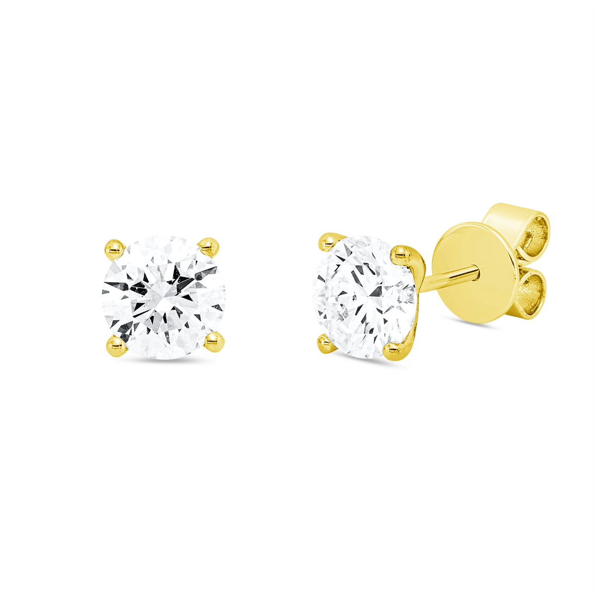 diamond full cut solitaire studs in yellow gold