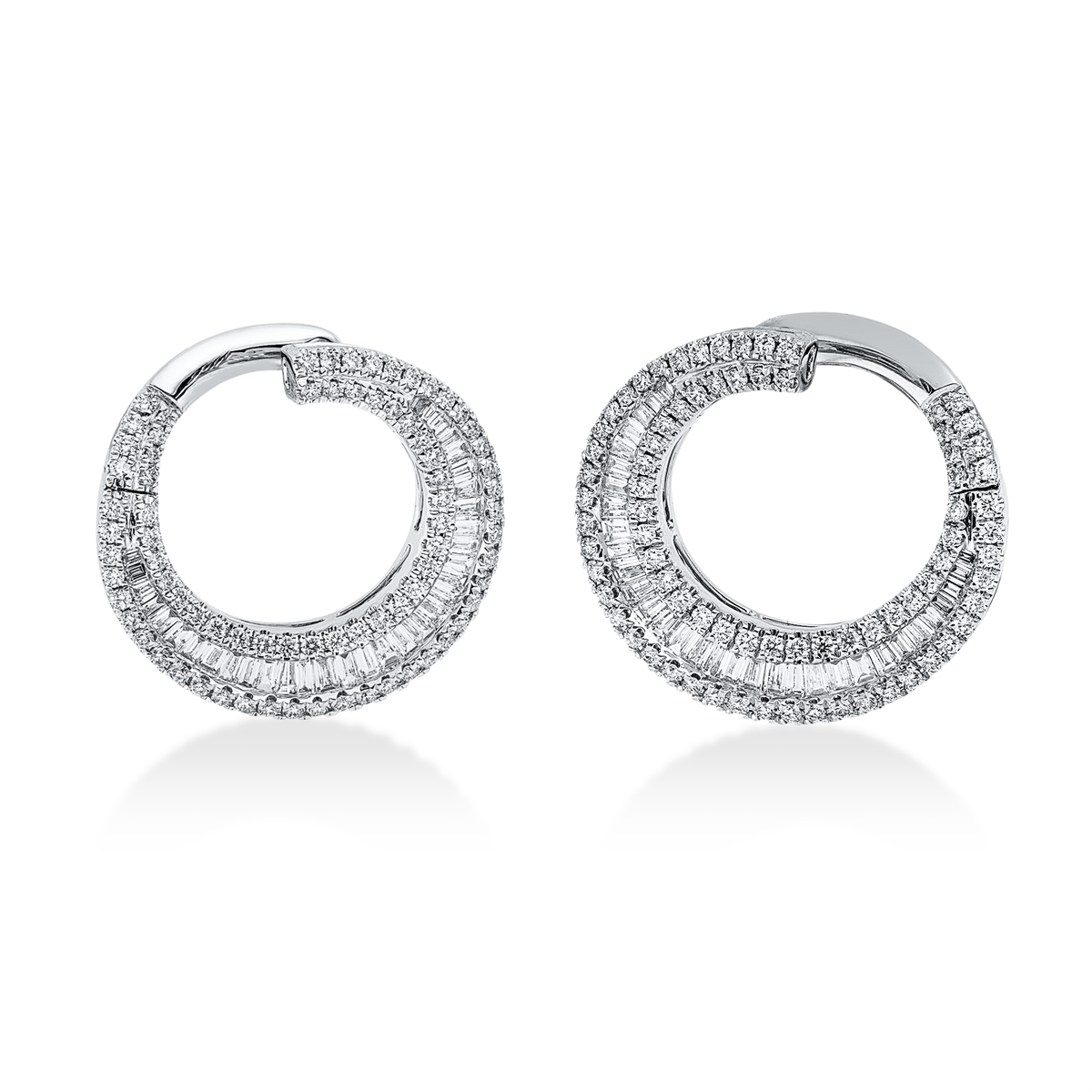 diamond full cut baguette hoops & huggies in white gold