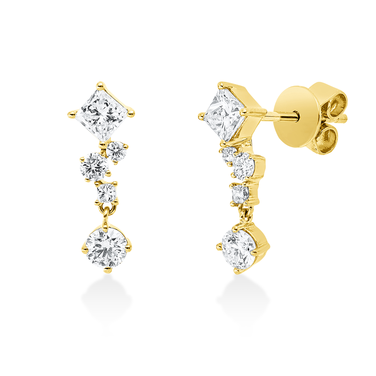 diamond full cut baguette studs in yellow gold