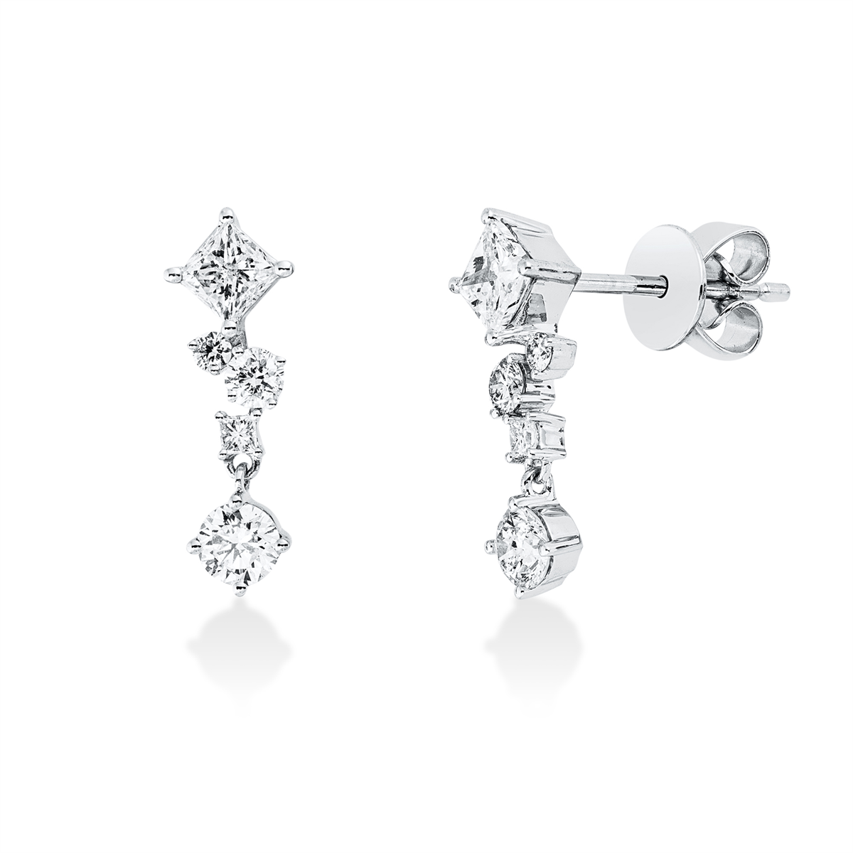 diamond full cut baguette studs in white gold
