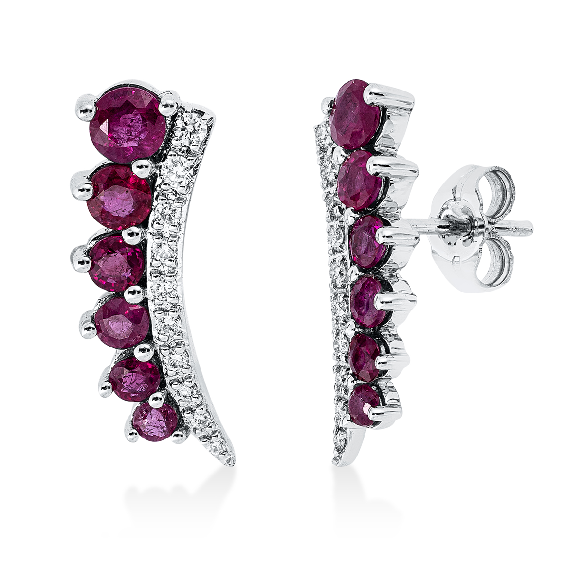 diamond full cut ruby colored stone classic studs in white gold