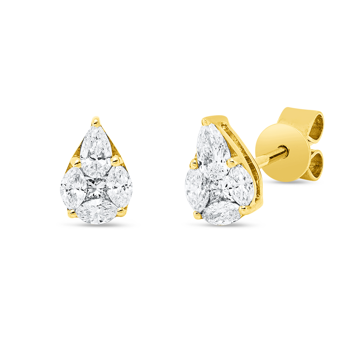 pear shape baguette illusion studs in yellow gold