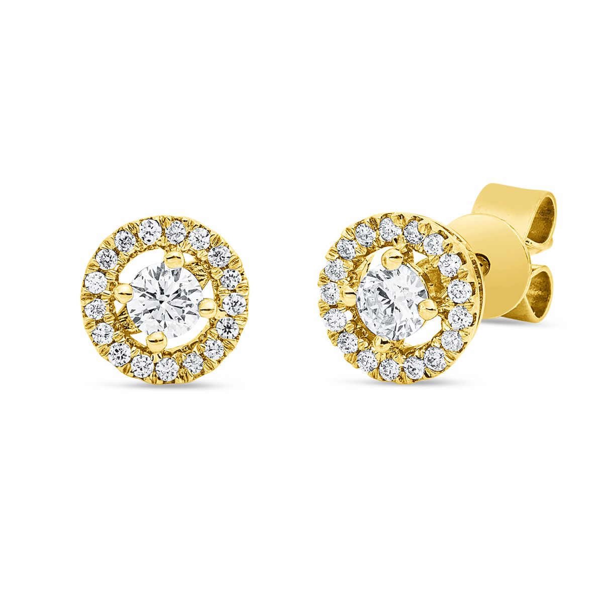 diamond full cut solitaire with accent stones studs in yellow gold
