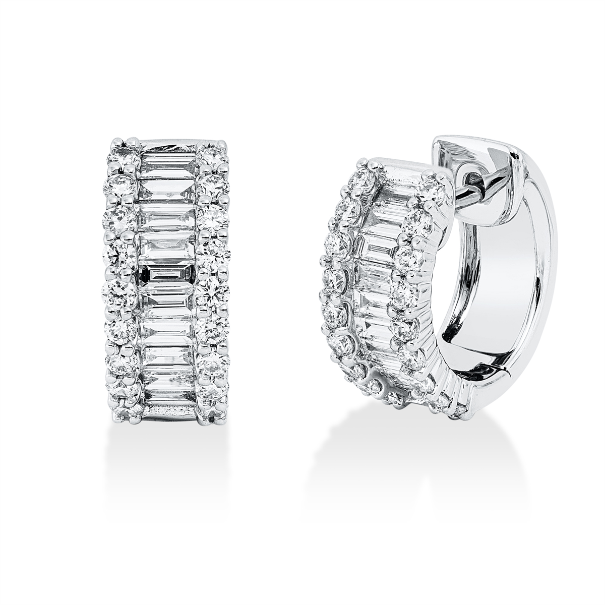 diamond full cut baguette hoops & huggies in white gold