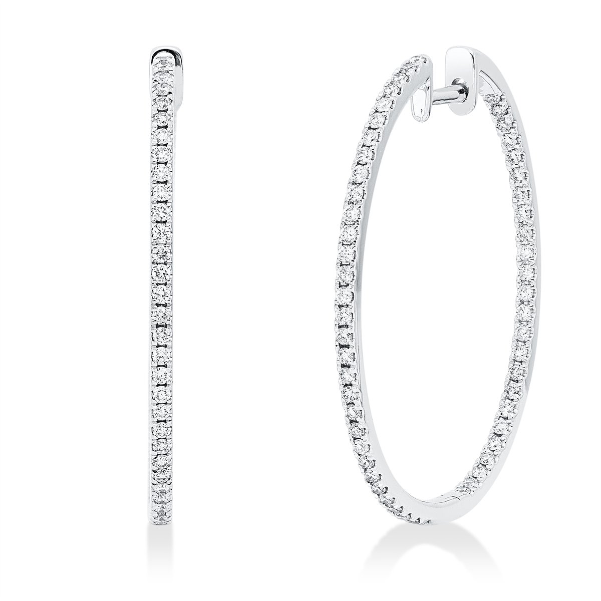 diamond full cut modern woman hoops & huggies in white gold