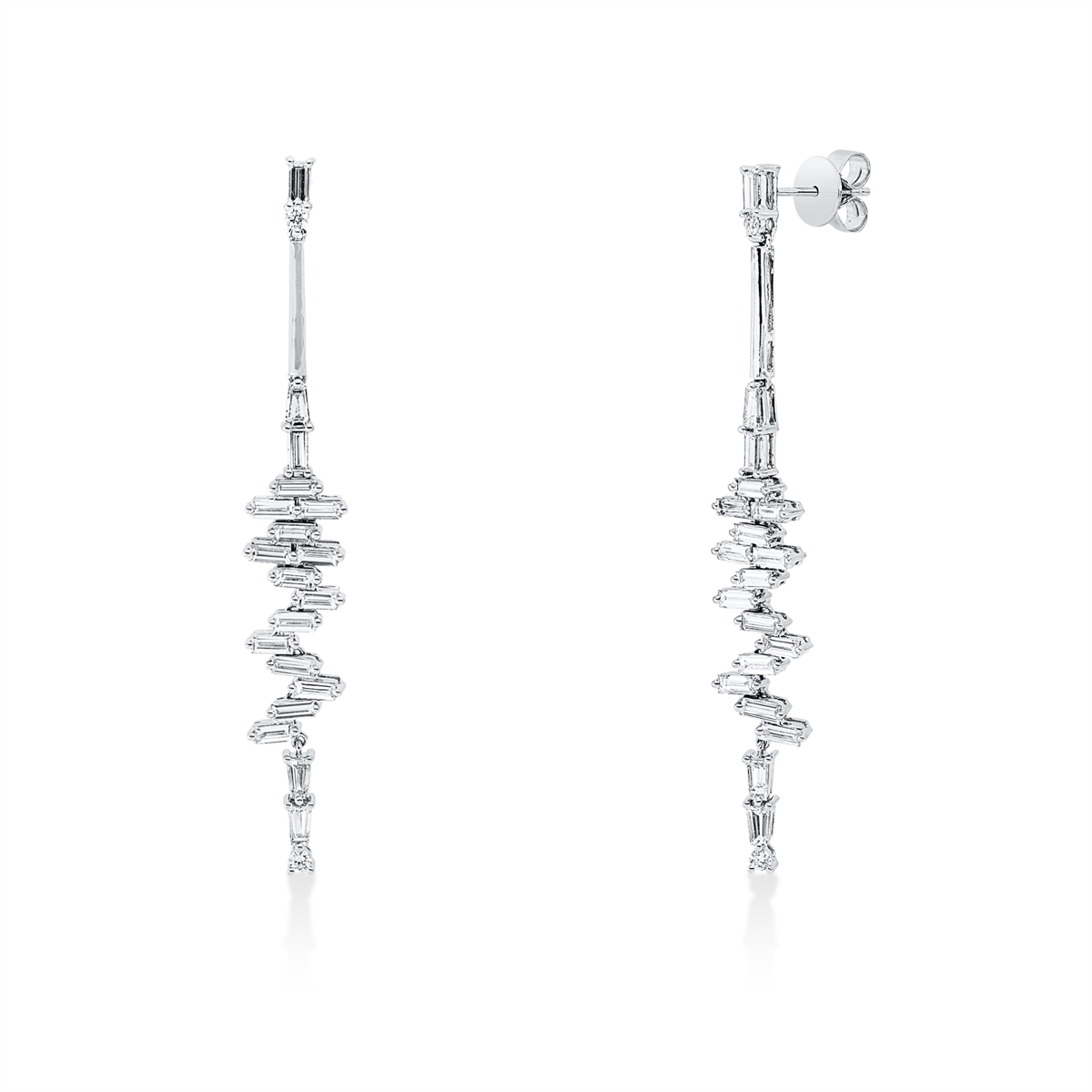 diamond full cut baguette earrings in white gold