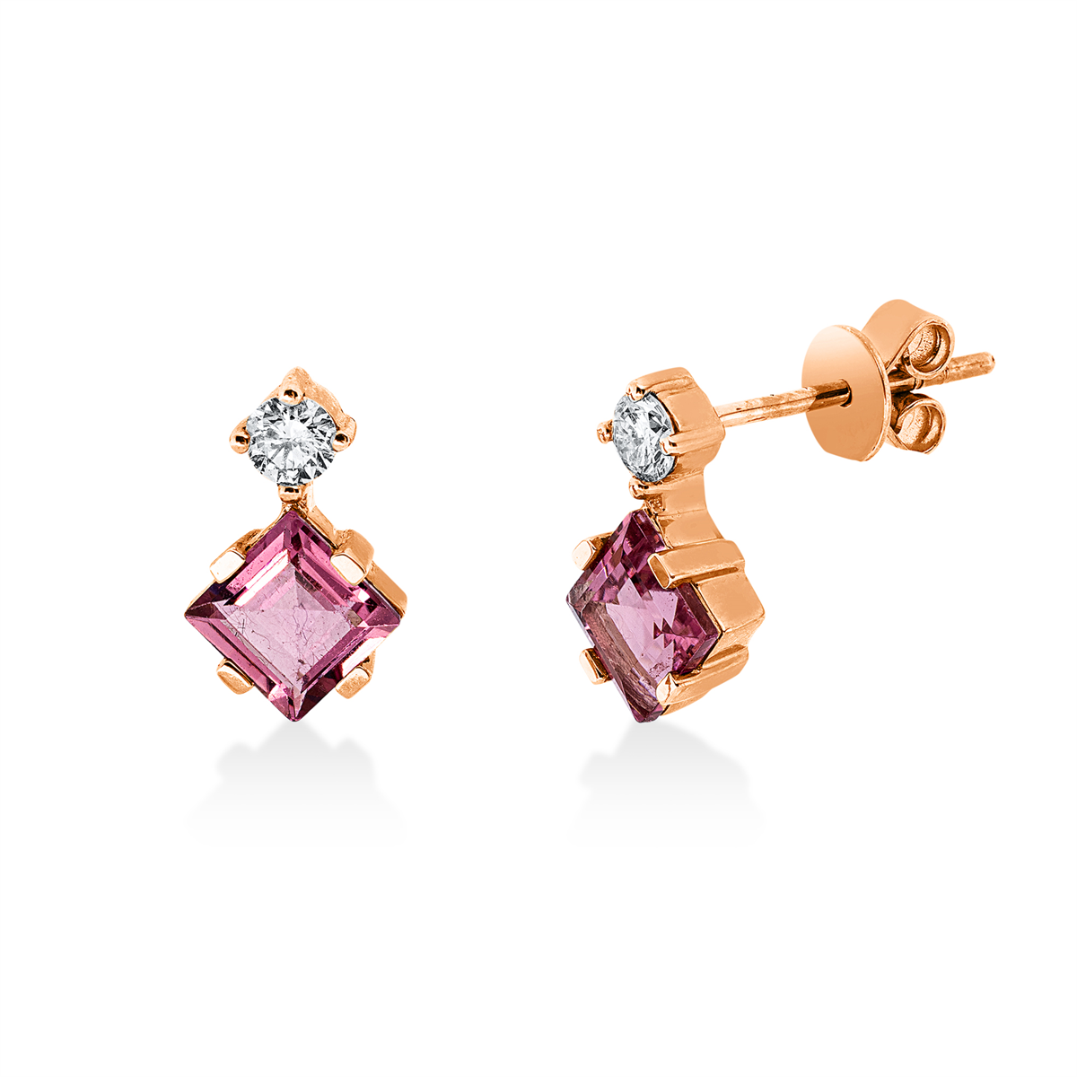 diamond full cut tourmaline colored stone classic studs in red gold