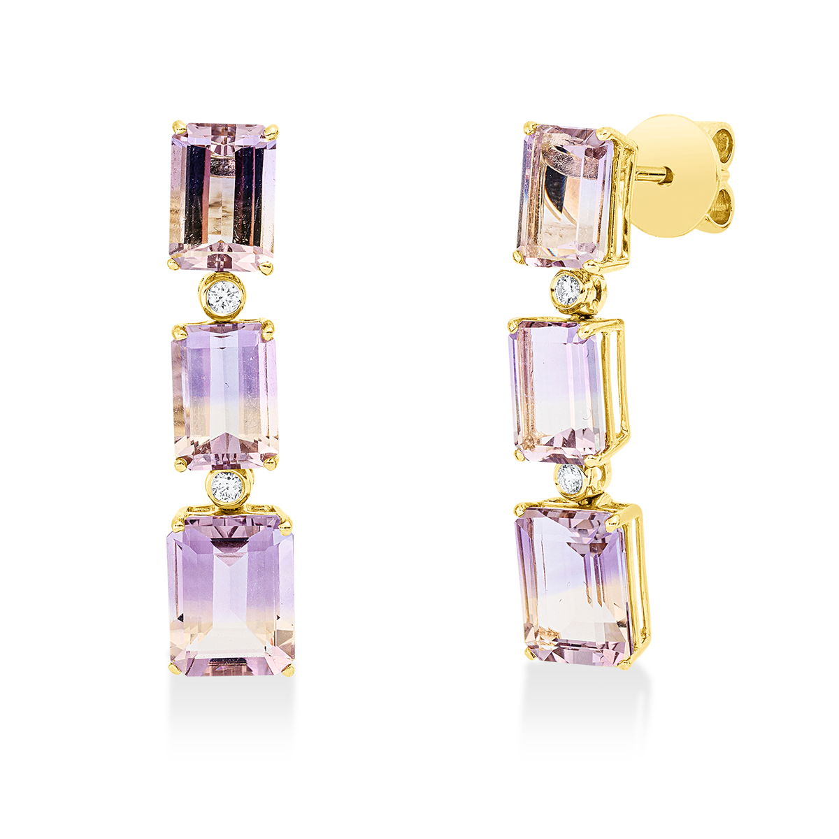diamond full cut ametrine colored stone fashion earrings in yellow gold